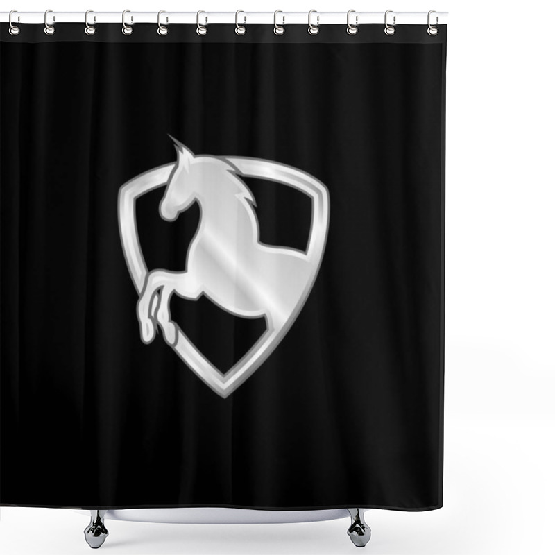 Personality  Black Horse Part In A Shield Outline Silver Plated Metallic Icon Shower Curtains