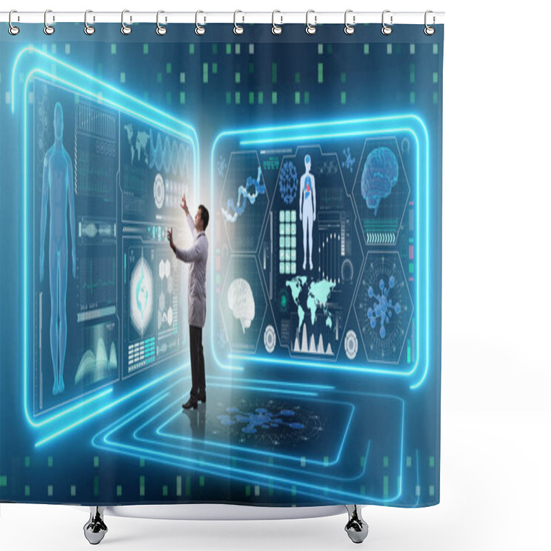 Personality  Man Doctor In Futuristic Medicine Medical Concept Shower Curtains