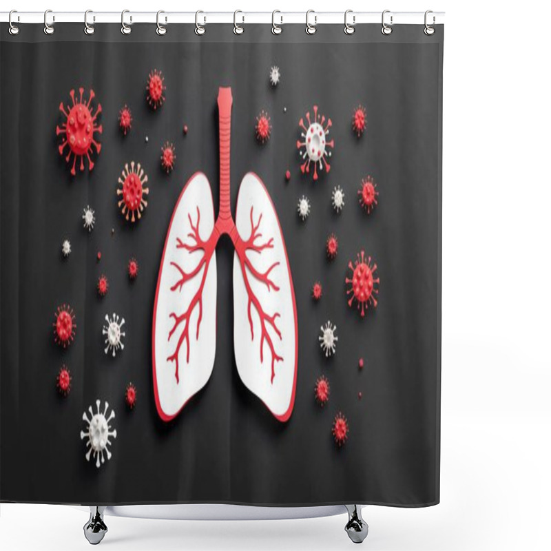 Personality  Medical Illustration Of Lungs With Coronavirus Particles, Health Awareness, Using Papercut Style And Educational Diagram Shower Curtains