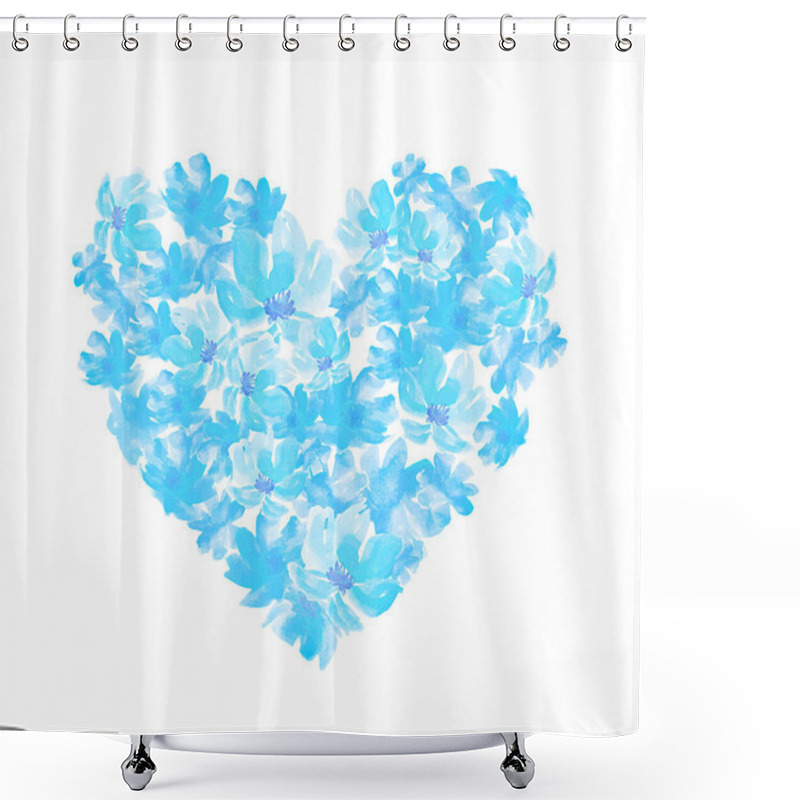 Personality  Heart Made Of Blue Flowers Showcases Delicate Beauty And Artistic Expression In Floral Design Shower Curtains