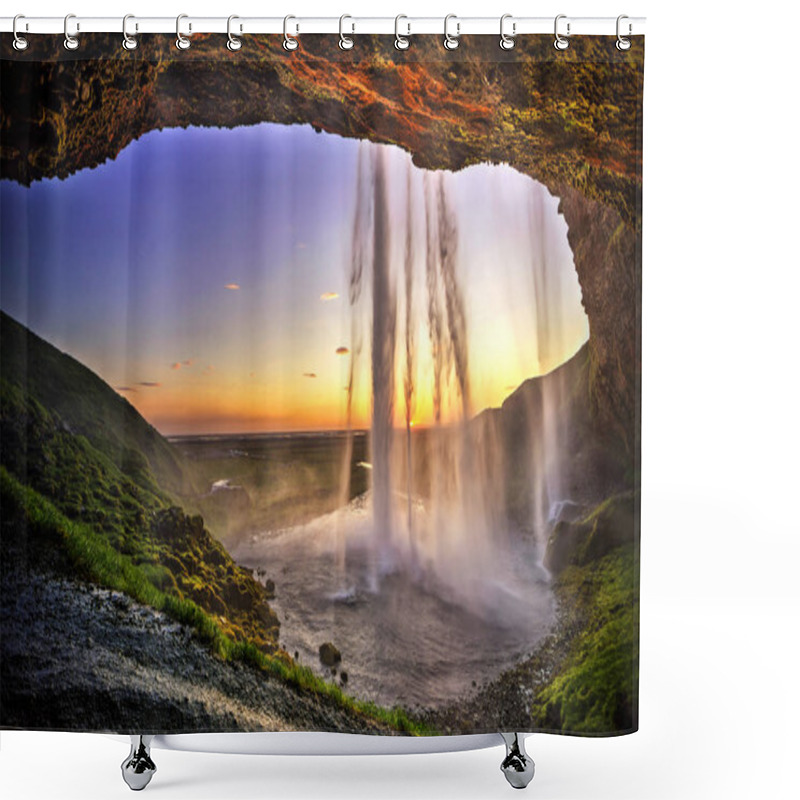 Personality  Seljalandfoss From Behind Cave Interior, Iceland Shower Curtains