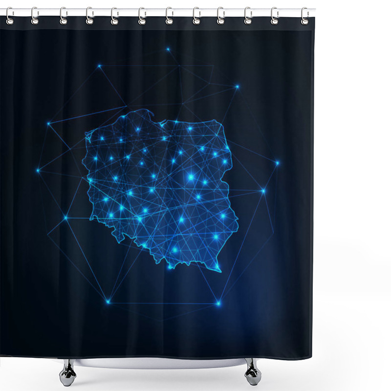 Personality  Poland Map Outline With Stars And Lines Abstract Framework. Shower Curtains