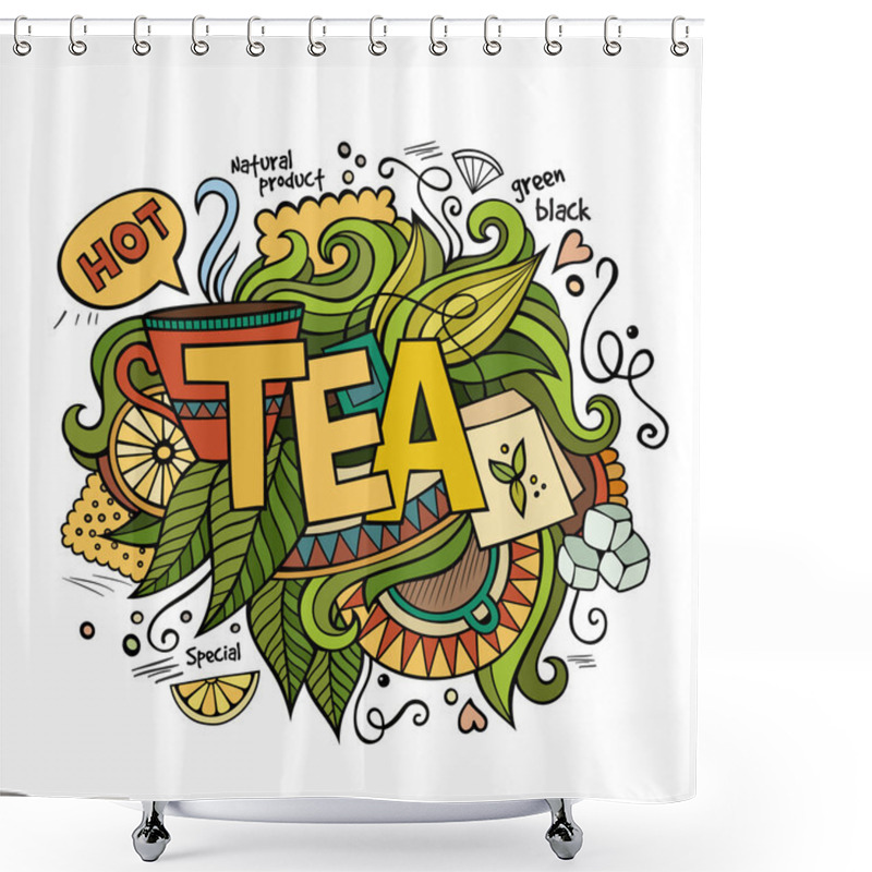 Personality  Tea Hand Lettering And Doodles Elements Background Shower Curtains