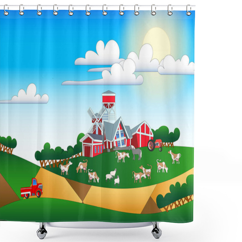 Personality  Illustration Of Farm Landscape Shower Curtains