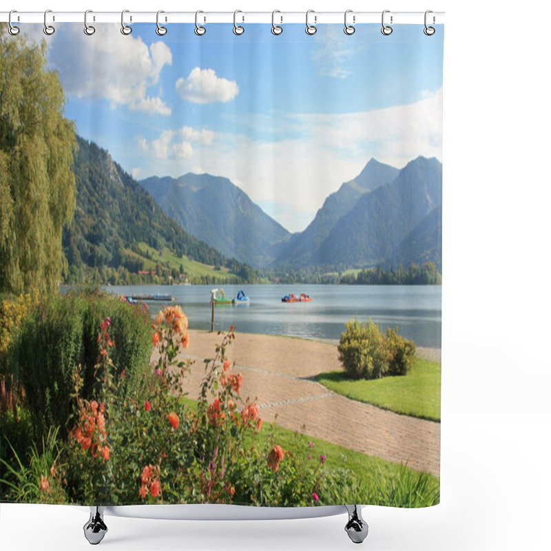 Personality  Picturesque Lakeside Promenade With Flowerbed, Schliersee, Germa Shower Curtains