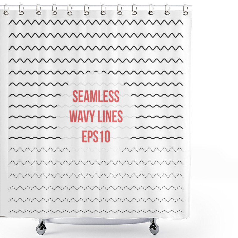 Personality  Wavy Lines Set. Horizontal Seamless Thin Zig Zag, Criss Cross And Wavy Lines For Brushes Shower Curtains