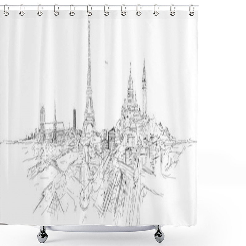 Personality  PARIS City Panoramic Sketch Shower Curtains