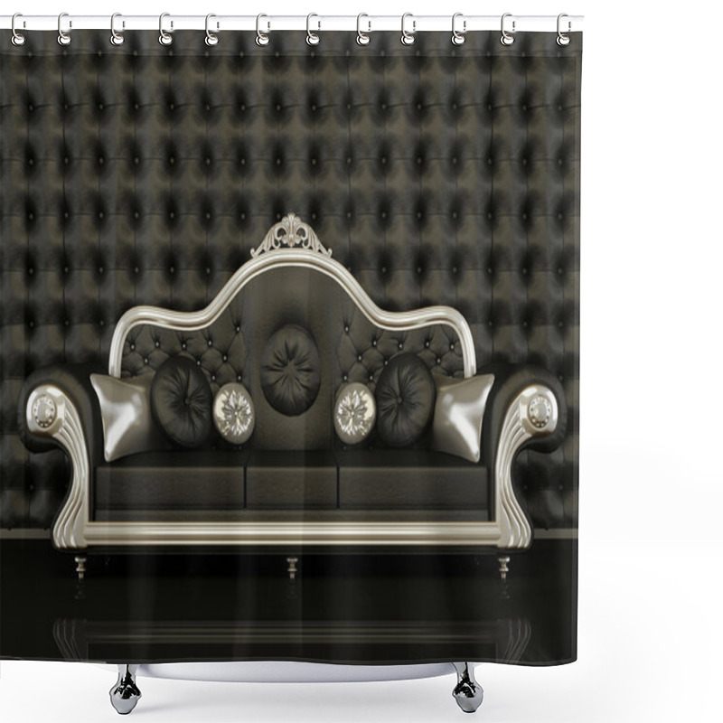 Personality  Classic Leather Sofa With A Silver Frame On Black Background Shower Curtains