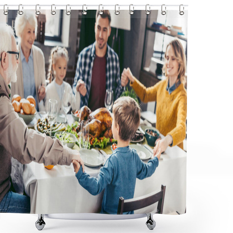 Personality  Family Praying Before Holiday Dinner Shower Curtains