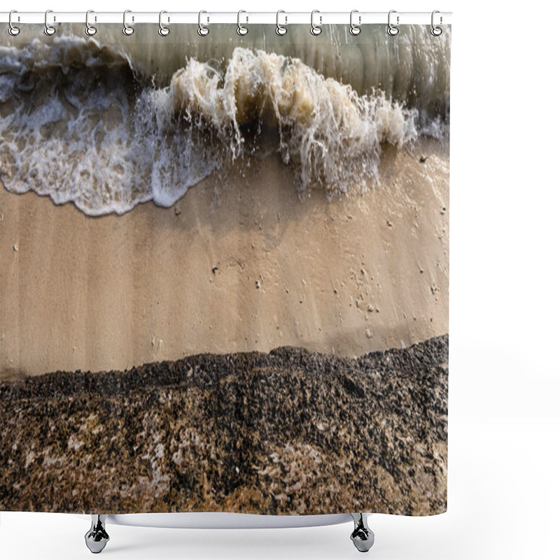 Personality  Crashing Sea Waves At Shore At Morning From Top Angle Shower Curtains