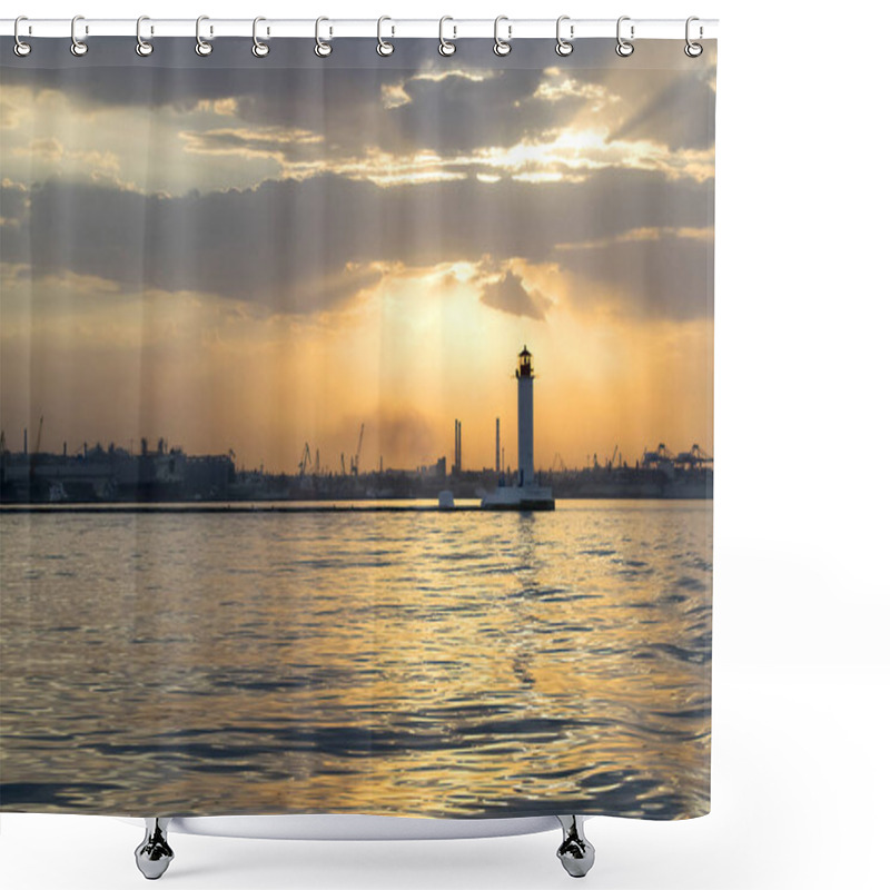 Personality  Lighthouse In Odessa In The Sunset, Sea Port In Ukraine Shower Curtains