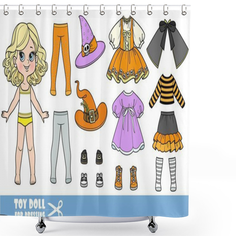 Personality  Cartoon Blond Girl  And Clothes Separately - Witch Costume Designer With Hats, Tights And Hats  Shower Curtains