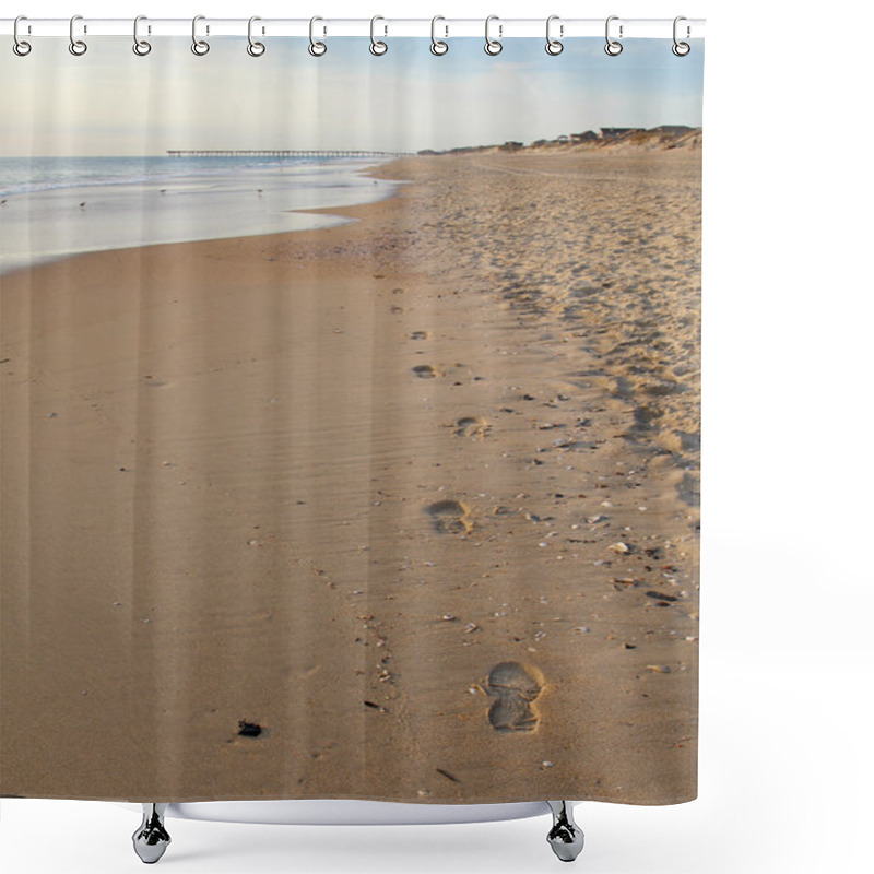 Personality  Footsteps On A Beach In North Carolina Vertical Shower Curtains