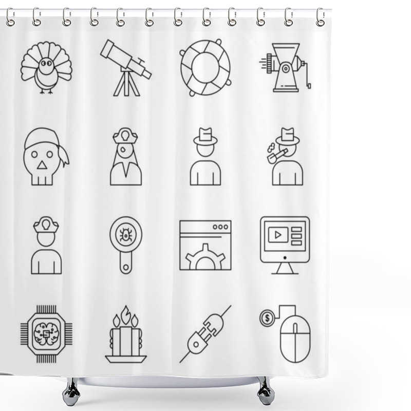 Personality  Vector Illustration, User Interface Icons Set For Web And Mobile Application Shower Curtains