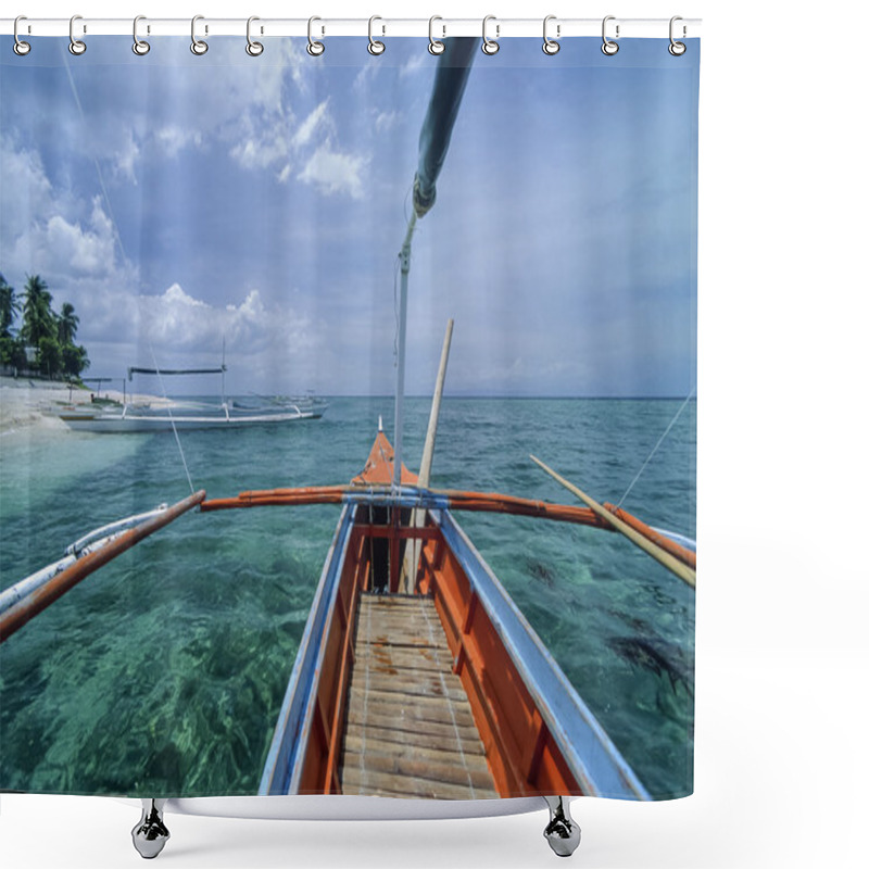 Personality  PHILIPPINES, Balicasag Island (Bohol), Local Wooden Fishing Boats - FILM SCAN Shower Curtains