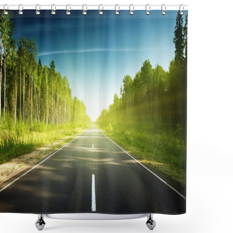 Personality  Road In Russian Forest Shower Curtains