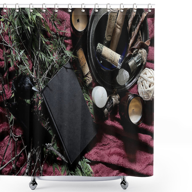 Personality  Dark Background Flat Lay Image For Promoting Books, Witchy, Witch, Coven,  Shower Curtains