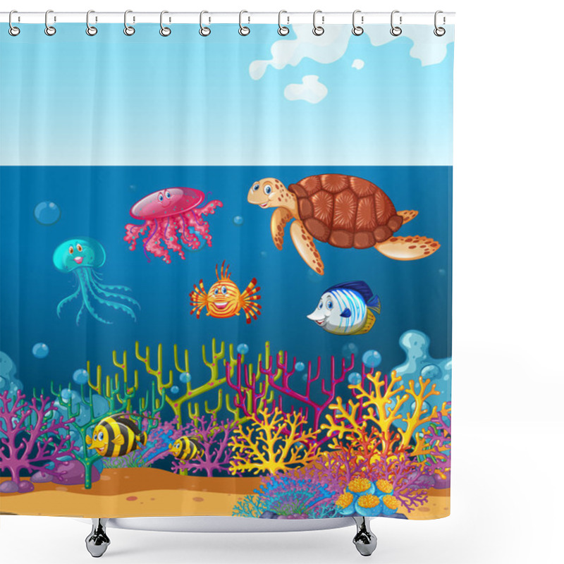 Personality  Sea Animals Swimming Under The Ocean Shower Curtains