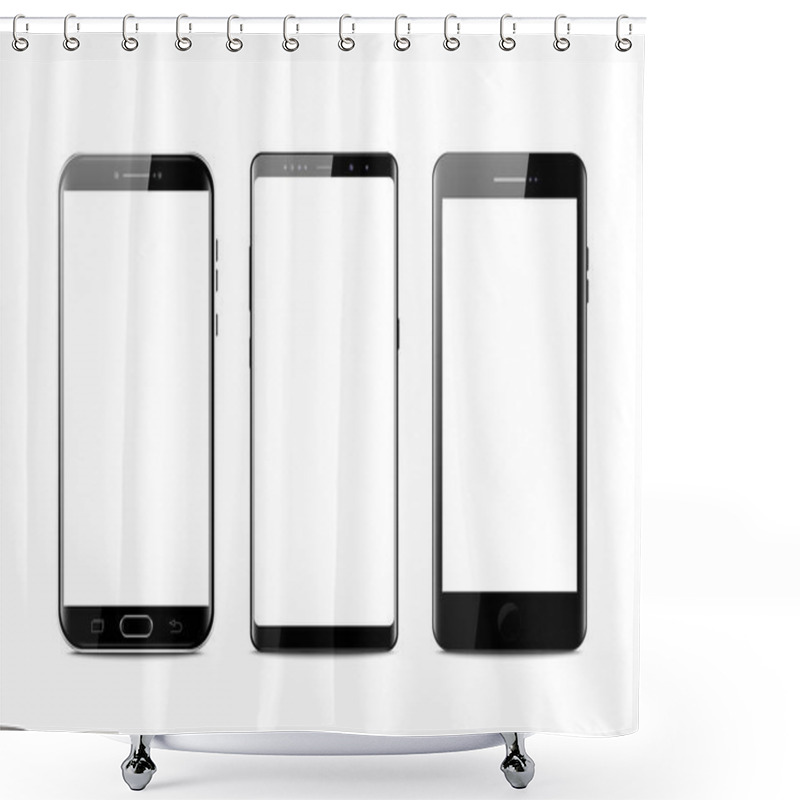 Personality  New Realistic Mobile Black Smartphone Modern Style. Vector Smartphone Isolated On White Background. Set Of Vector Mockups. Shower Curtains