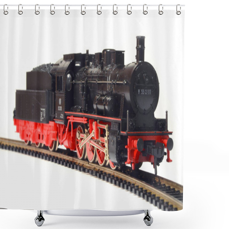 Personality  Steam Loco Model Train Isolated On White Shower Curtains