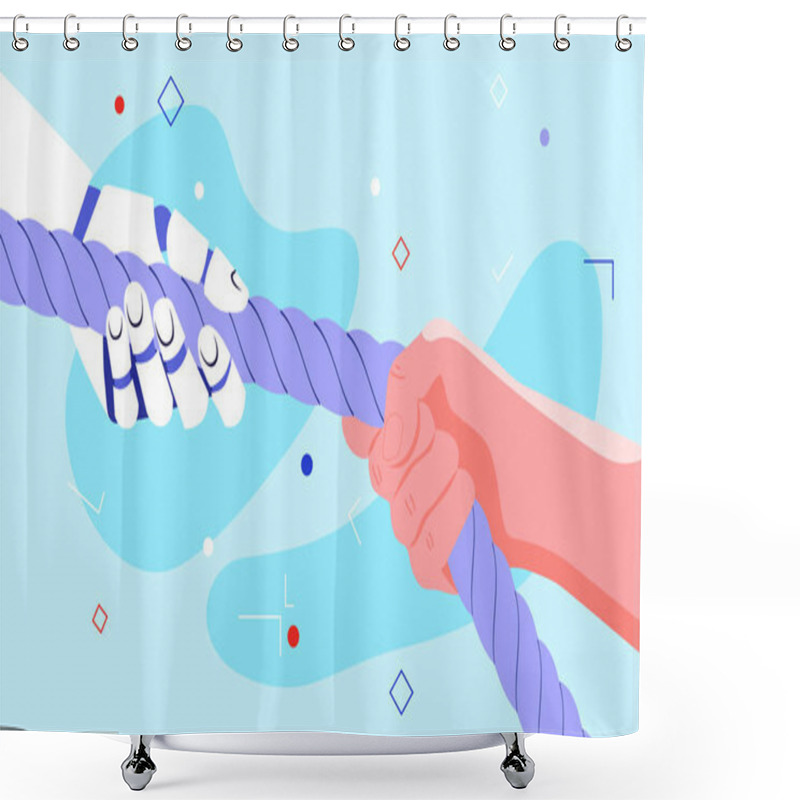 Personality  Upskilling Concept With The Robot, Who Helps The Human To Do His Work Better Shower Curtains