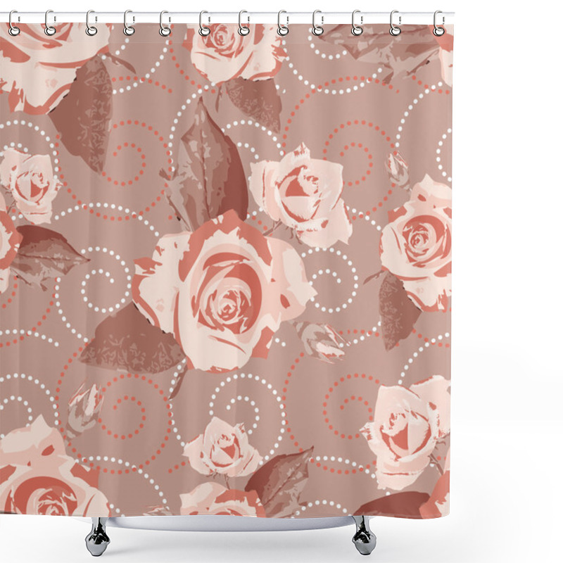 Personality  Seamless Vector Background With Beige Rose Flowers Shower Curtains