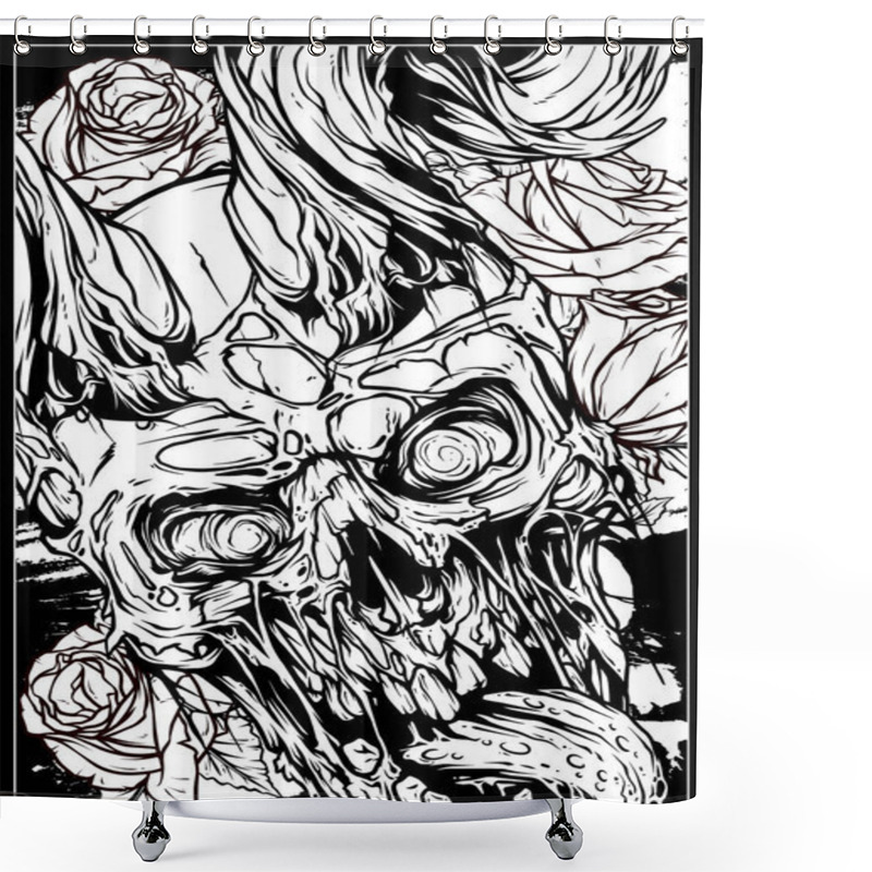 Personality  Graphic Human Skull With Bull Horns Shower Curtains