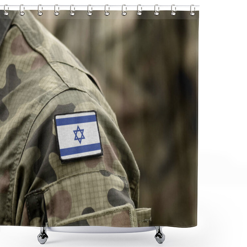 Personality  Flag Of Israel On Military Uniform. (collage). Shower Curtains