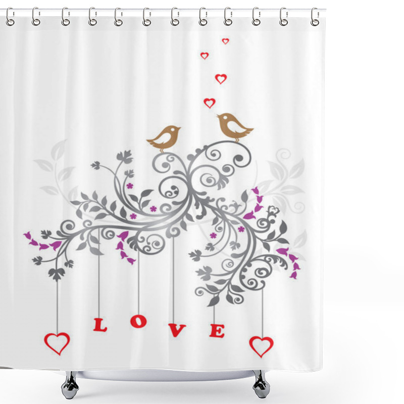 Personality  Love Birds And A Beautiful Floral Ornament Shower Curtains