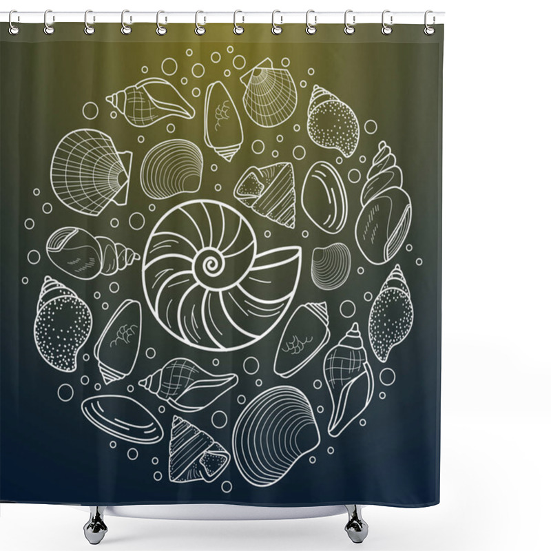 Personality  Vector Sea Shell Composition. Flat Style Element On Dark Background Shower Curtains