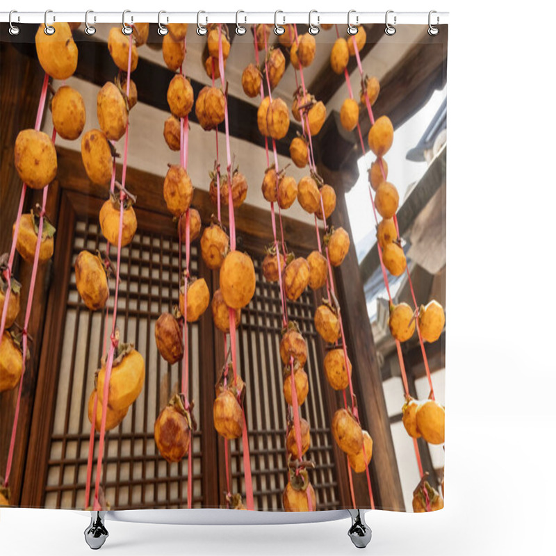 Personality  Dry Persimmon Hanging On The House Hanok Traditional Village In South Korea Shower Curtains