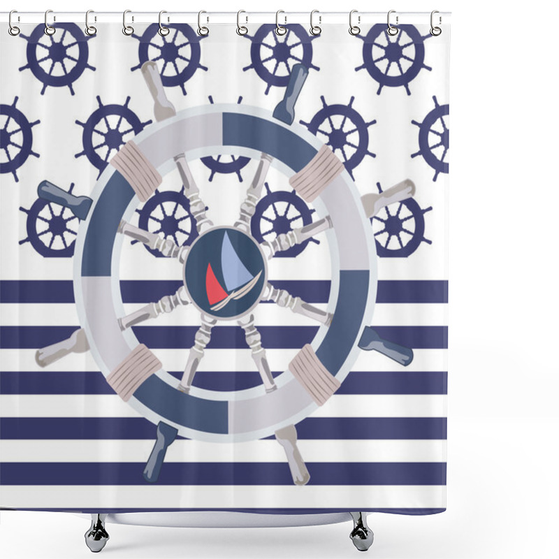 Personality  Ship Steering Wheal Background Shower Curtains