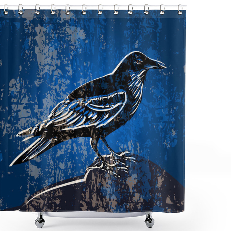 Personality  Vector Grunge Background With Crow. Shower Curtains