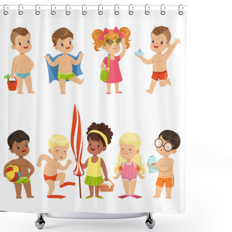 Personality  Cute Kid Toons On The Beach Seaside Shower Curtains