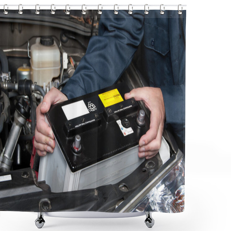 Personality  Auto Mechanic Replacing Car Battery Shower Curtains