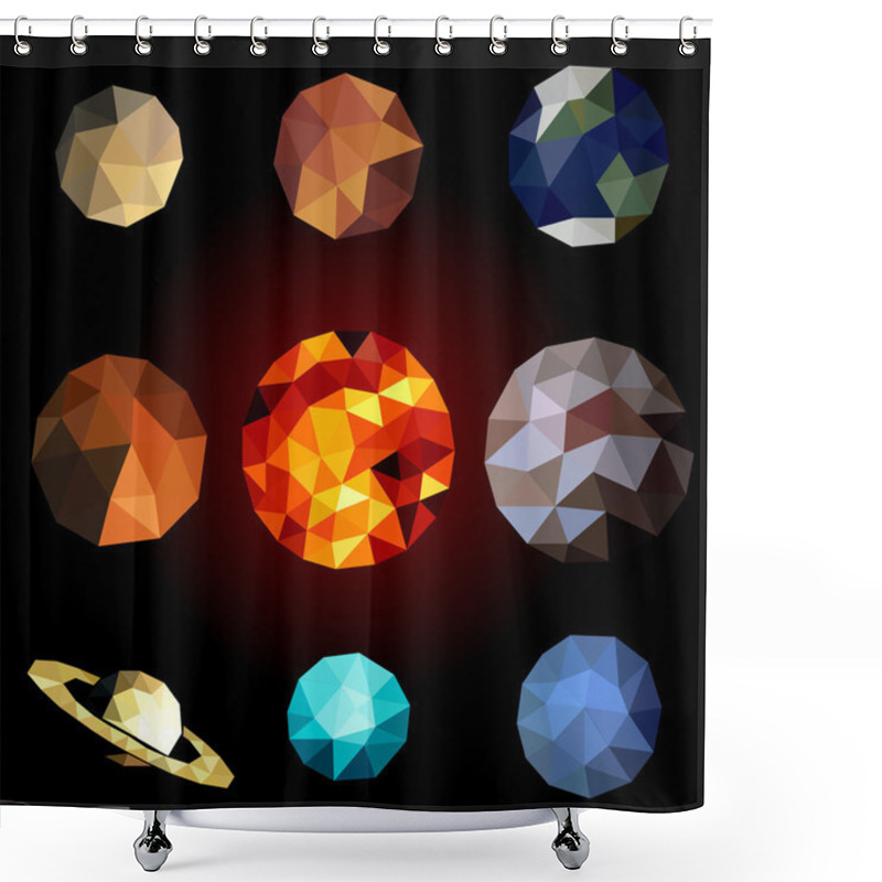 Personality  Set Polygonal Planets Shower Curtains