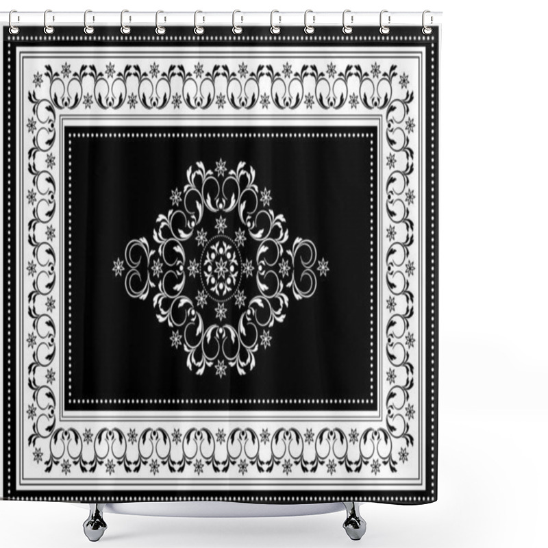 Personality   Luxury Black Frame With White Oval Ornament In The Center Of Spiral Twigs And White Border With Black Pattern Shower Curtains