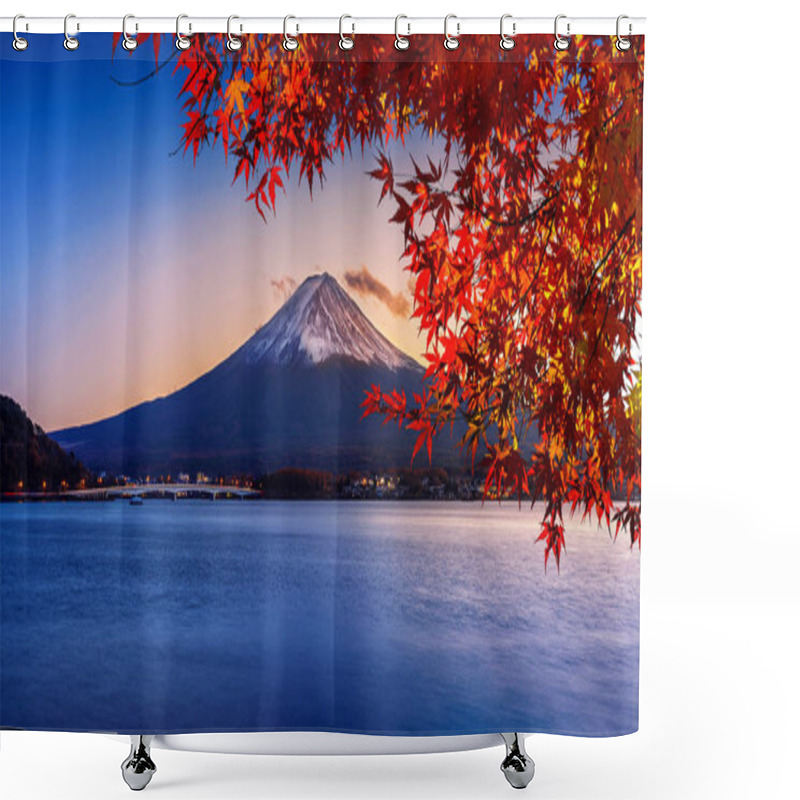 Personality  Fuji Mountain And Kawaguchiko Lake At Sunset, Autumn Seasons Fuji Mountain At Yamanachi In Japan. Shower Curtains