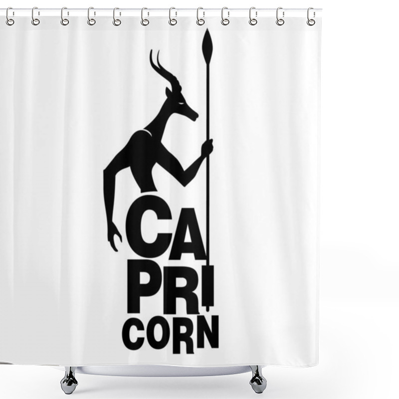 Personality  Tribal Zodiac. Capricorn. Animal Half Male Goat, Horns And Human Arms, Holding A Spear, Isolated On White Background Shower Curtains