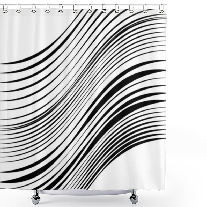 Personality  Abstract Wavy, Waving, Billowy And Undulating Lines, Stripes. Squiggly, Squiggle Lines With Twist Effect. Abstract Black And White, Monochrome, Grayscale Pattern, Background, Backdrop And Texture Shower Curtains