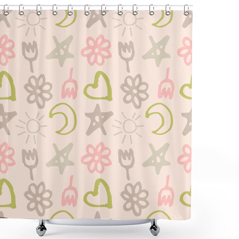 Personality  Seamless Pattern With Stars, Hearts, Sun, Moon, Flowers In The Style Of Children Shower Curtains