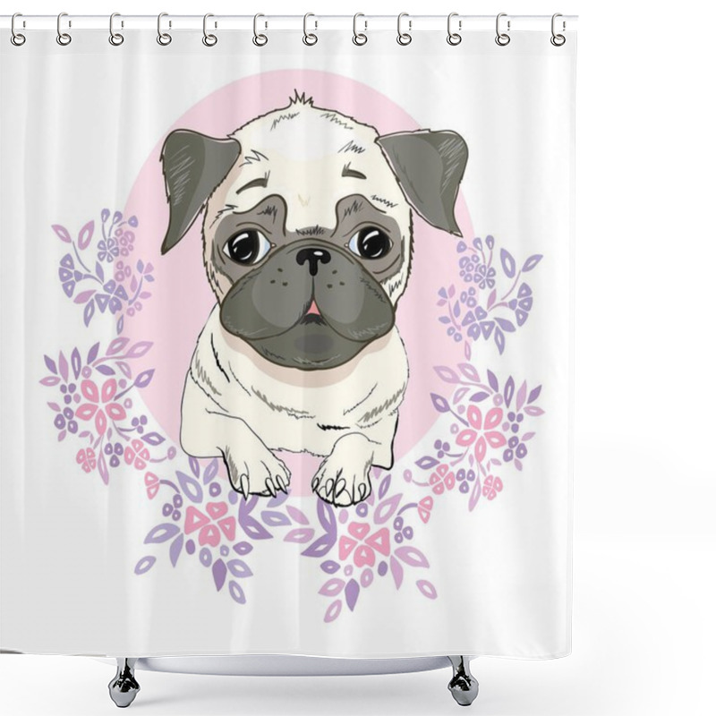 Personality  Pug Dog Face - Vector Illustration Isolated On White Background Shower Curtains