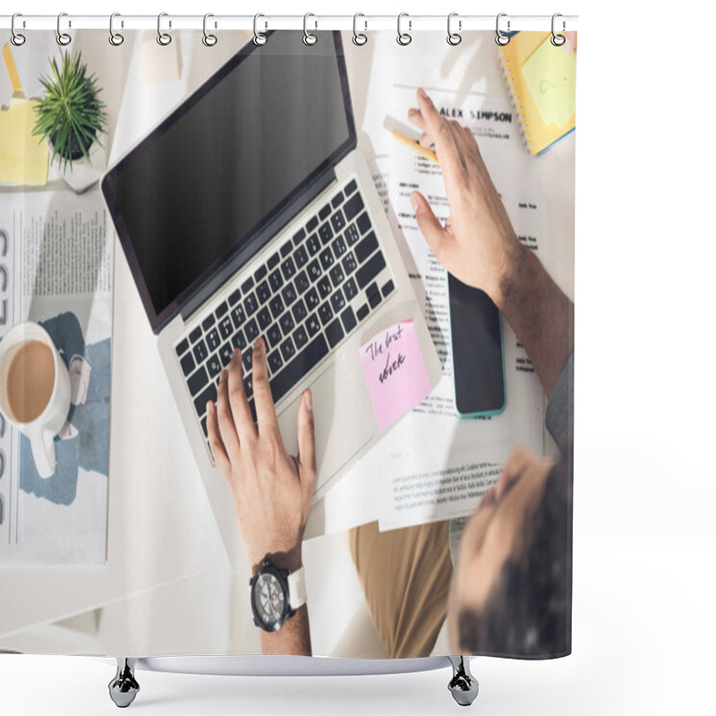 Personality  Casual Businessman Working On Laptop Shower Curtains