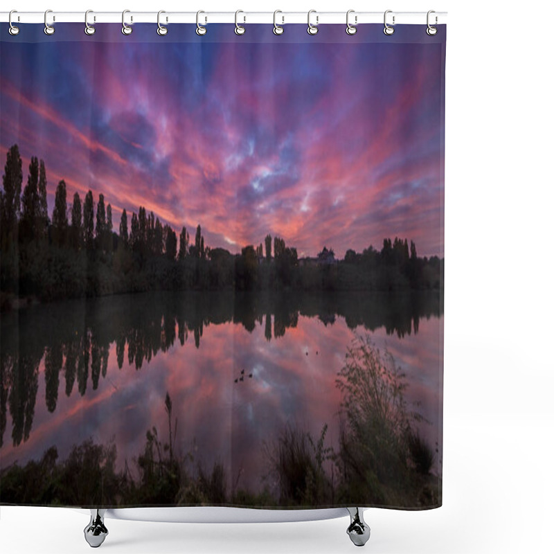 Personality  Amazing Landscape , Trees Growing Near Lake, Sunset View Shower Curtains