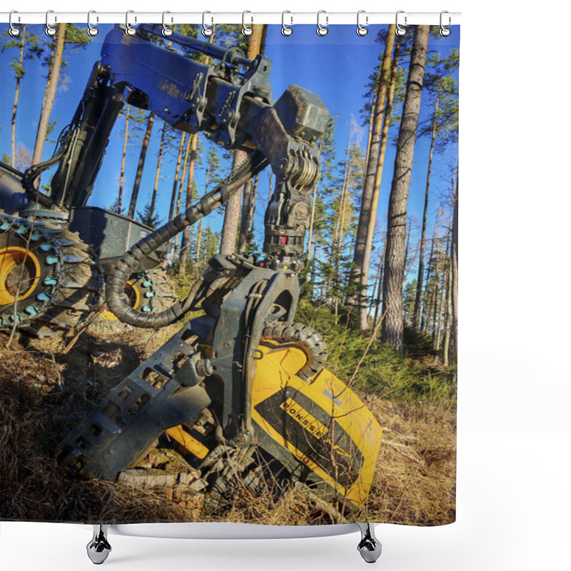 Personality  Harvesting Trees With Heavy Machinery In The Woods Shower Curtains