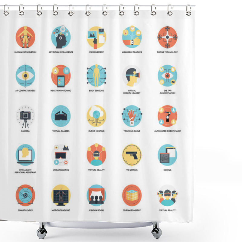 Personality  Virtual Reality And Drones Flat Vector Icons Set  Shower Curtains