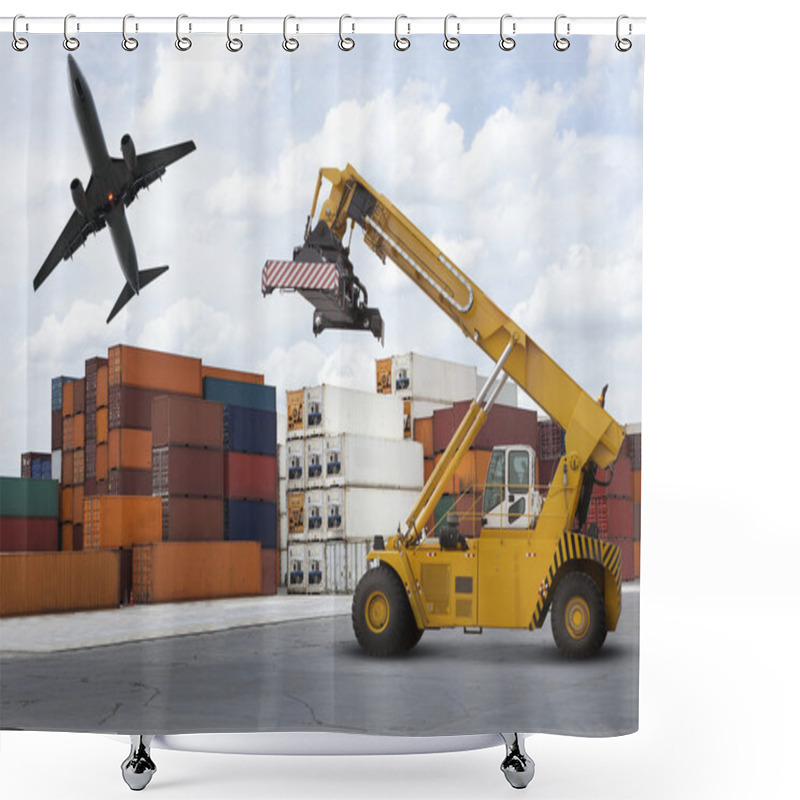 Personality  Logistic Industry Port With Stack Of Container Use For Transport Business Theme And Related Shower Curtains