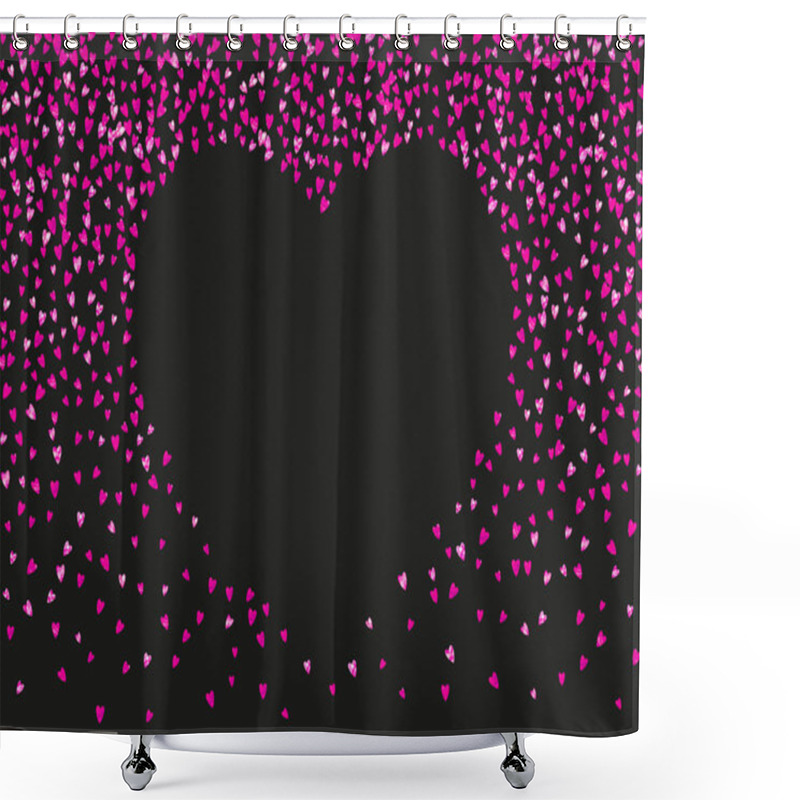 Personality  Valentine Background With Pink Glitter Hearts. February 14th Day. Vector Confetti For Valentine Background Template. Grunge Hand Drawn Texture. Shower Curtains