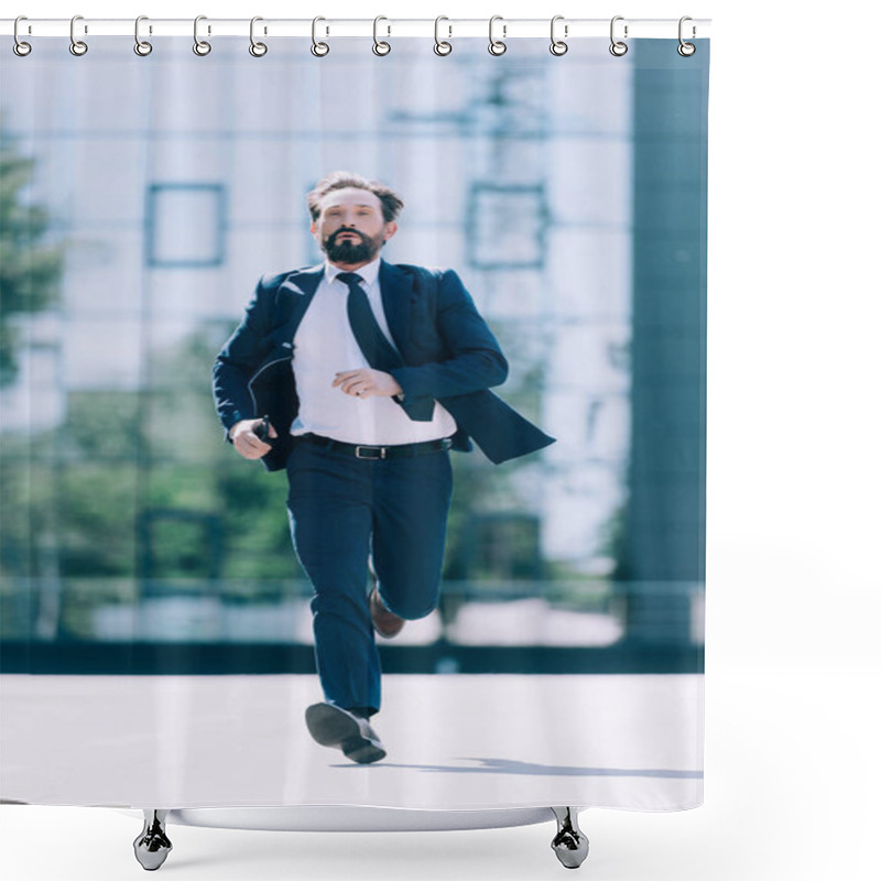 Personality  Mature Businessman Running Shower Curtains