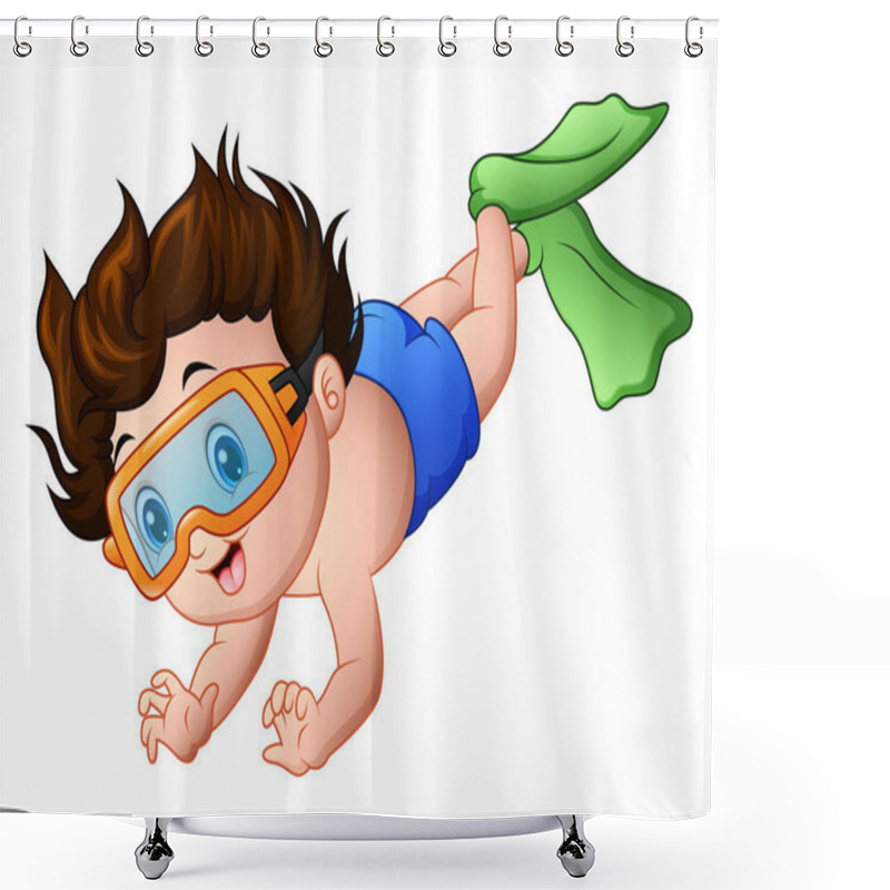 Personality  Cute Boy Cartoon Snorkeling Shower Curtains